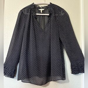 Rebecca Taylor Sheer, Feminine Navy Blue and White Clip Dot Silk/Viscose Blouse